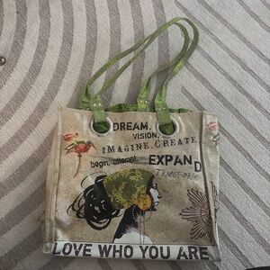 Artistic Green and Cream Tote Bag